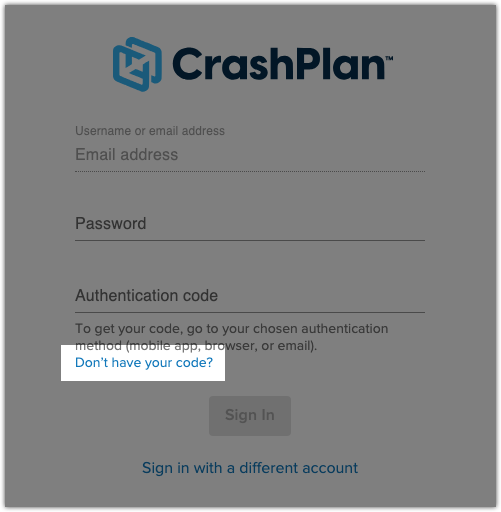 Sign-in page with "Don't have your code?" highlighted