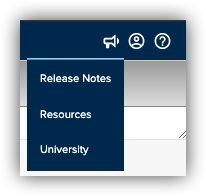 Screenshot of the announcements menu showing release notes, resources, and university.png