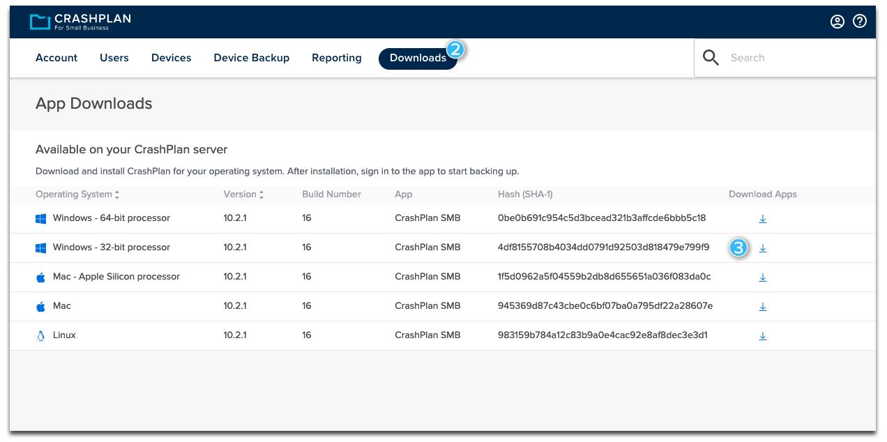 CrashPlan for Small Business Downloads screen.png
