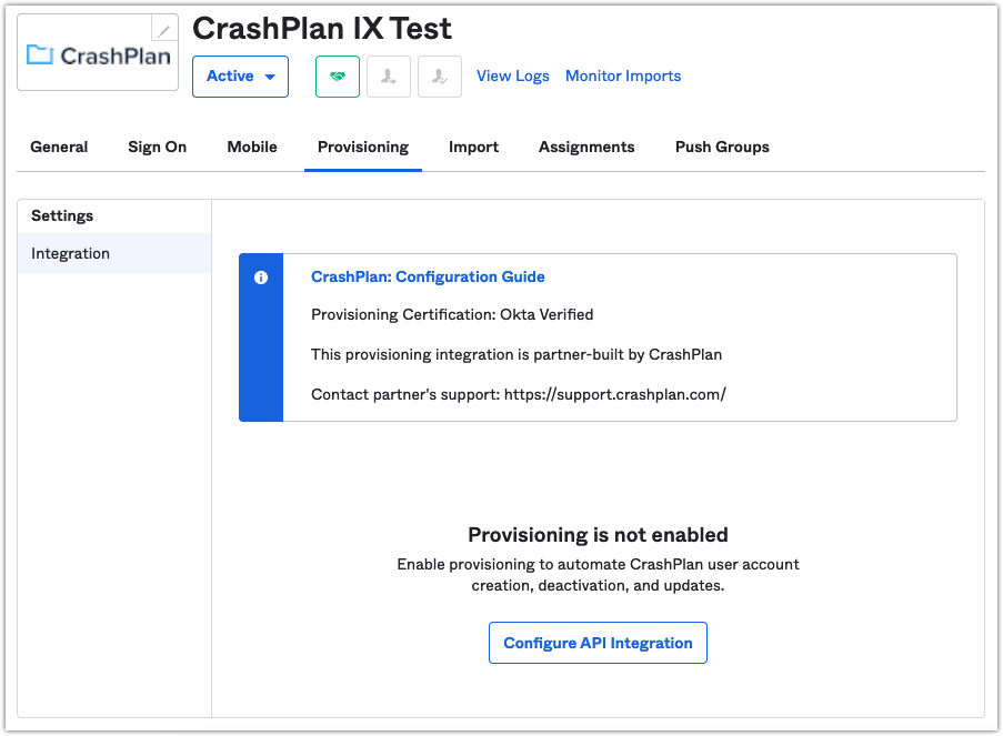 Okta CrashPlan Provisioning Tab.png