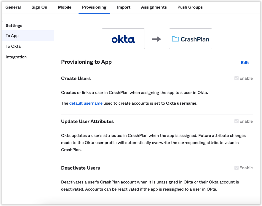 Okta CrashPlan To App Settings.png